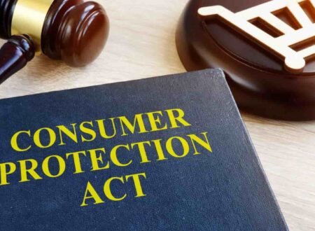 llustration representing Consumer Protection Cases with legal documents, a judge's gavel, scales of justice, and consumer rights symbols.