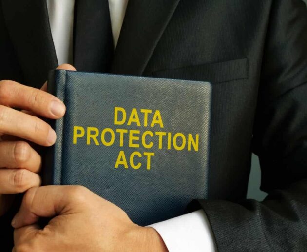 Illustration representing Data Privacy Laws with secure digital data, privacy shield, lock icon, and protected personal information.