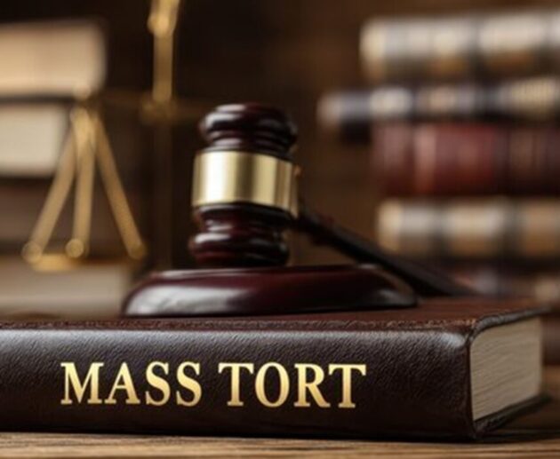 Lawyers reviewing legal documents in a courtroom while representing multiple plaintiffs in a complex Mass Tort Litigation