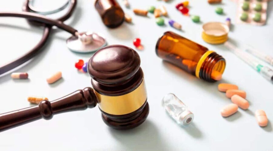 Pharmaceutical Lawsuit concept showing prescription medicine bottles, pills, and legal documents representing a Pharmaceutical Lawsuit over drug safety and consumer claims.