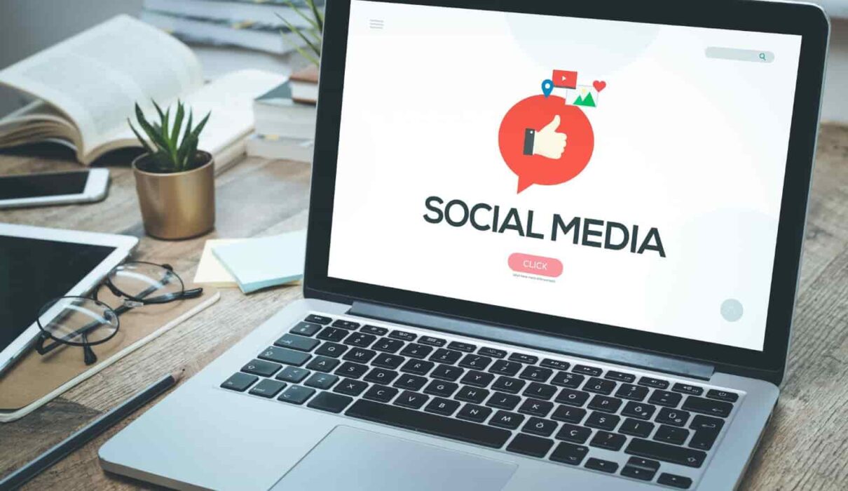 Social Media Lawsuit illustration showing legal documents, social media icons, and a judge's gavel representing legal disputes over online platforms and digital privacy.