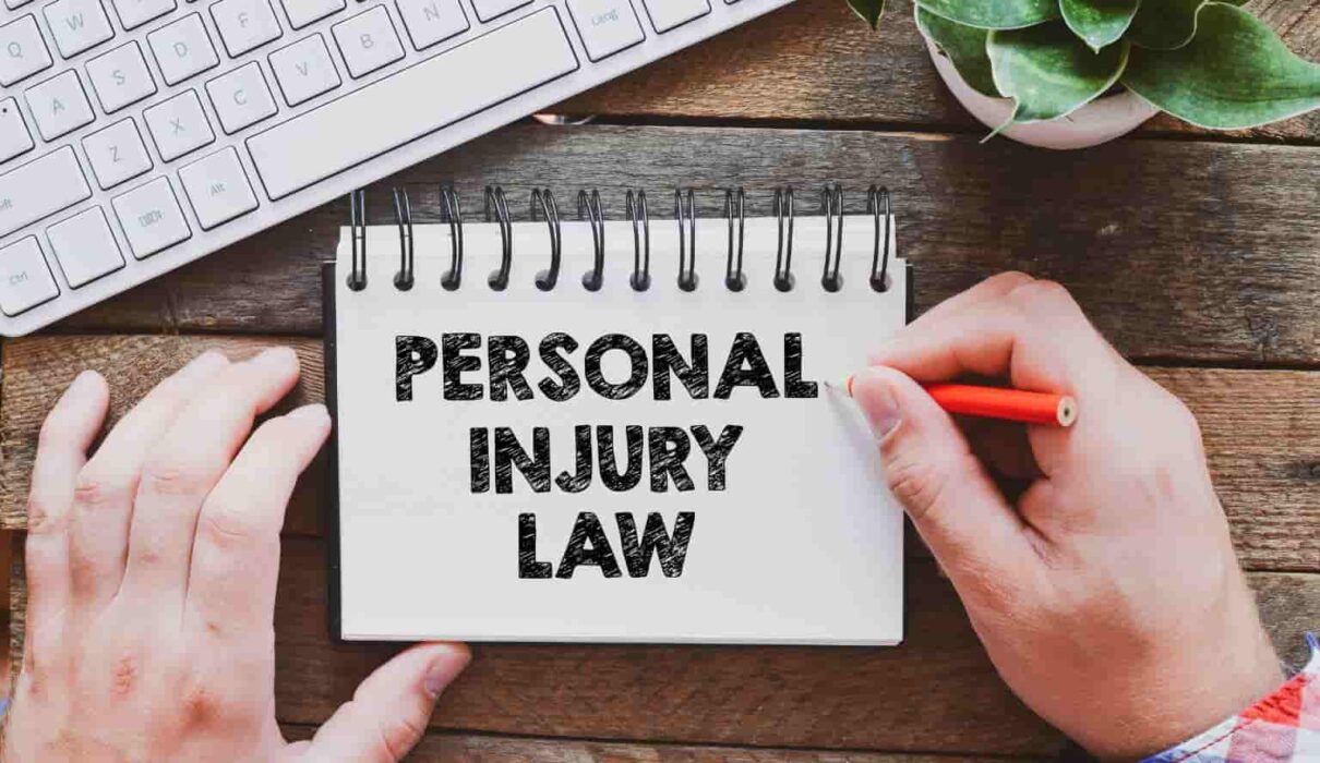 Personal injury lawsuit consultation showing an injured individual reviewing legal documents with an attorney to discuss compensation and legal rights.