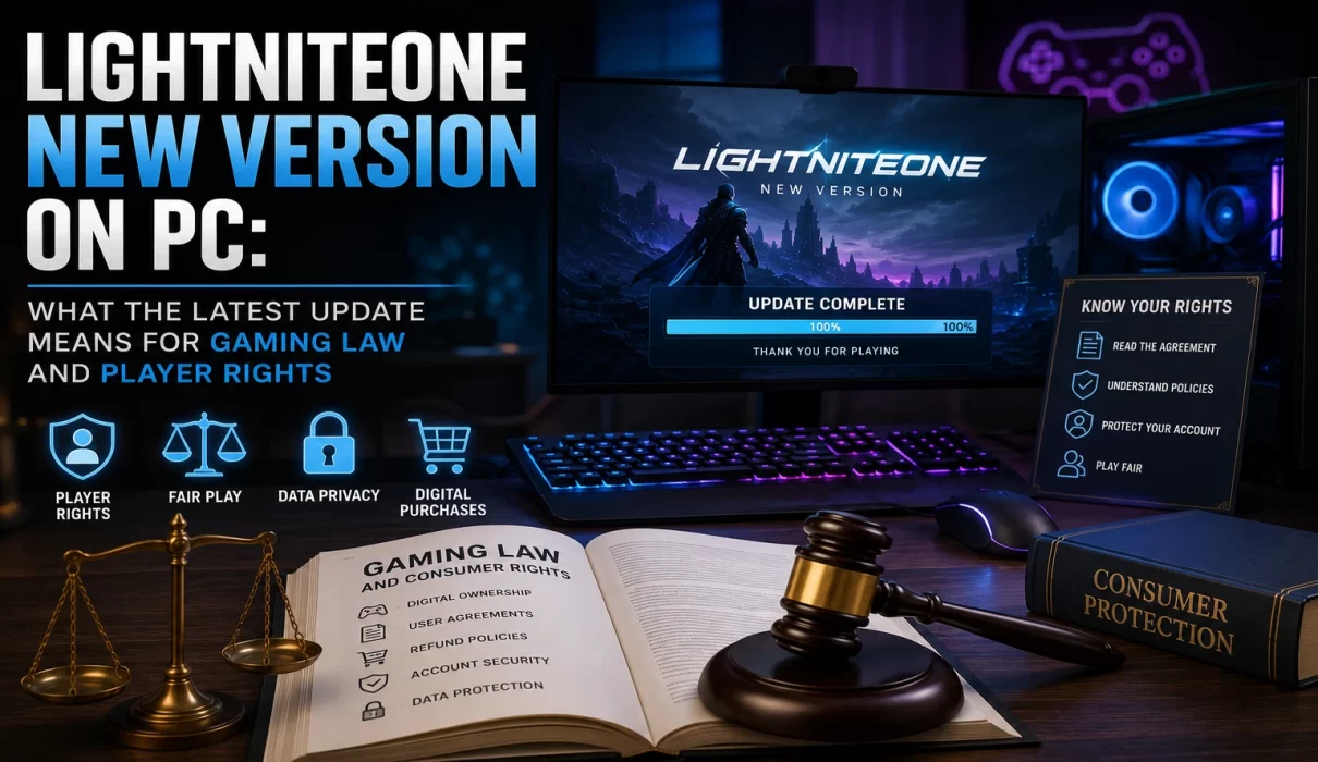 PC gaming setup displaying an update screen representing the Lightniteone New Version on PC release