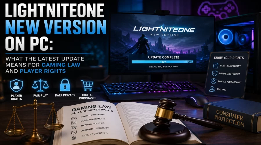 PC gaming setup displaying an update screen representing the Lightniteone New Version on PC release