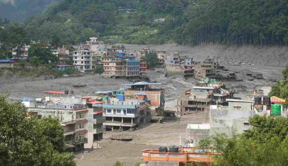 Nepal Flood 2026 causing severe flooding, damaged roads, and widespread disruption in affected communities.