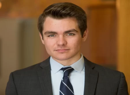 Nick Fuentes net worth article featured graphic with income source icons