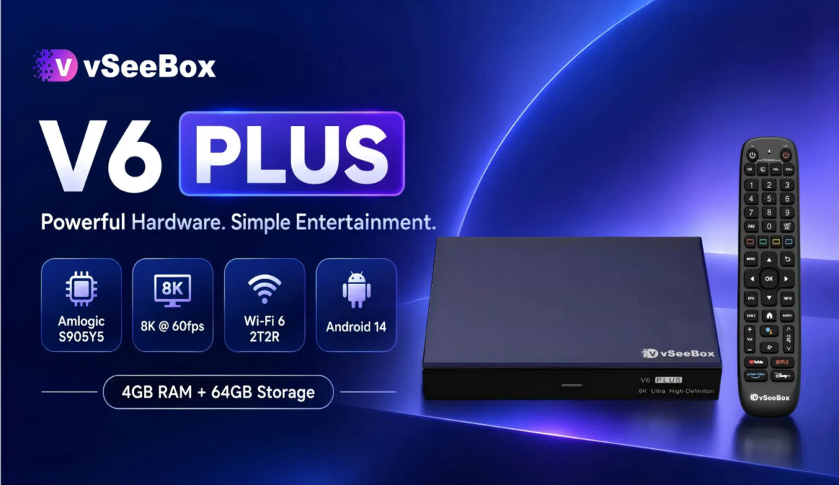 Android streaming box connected to a living room television
